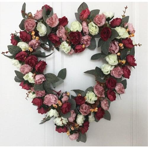 Artificial Flowers Heart-shaped rose Wreath Spring Wreath Outdoor for front Door Dropship
