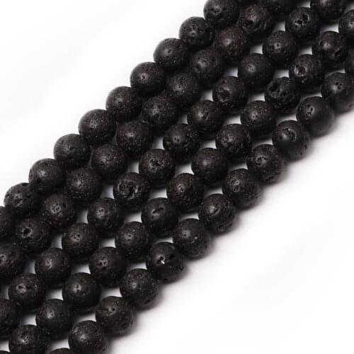 Natural Round Stone Beads, Natural Gemstone Hole Size 6/8/10mm Crystal Energy Stone Healing Power Smooth Black Lava Stone Beads
