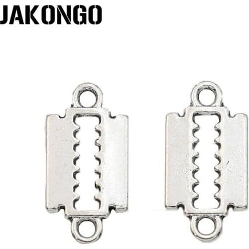 JAKONGO 20pcs Tibetan Silver Plated Shaver Blade Charms Pendants for Jewelry Making DIY Handmade Accessories 20x10mm