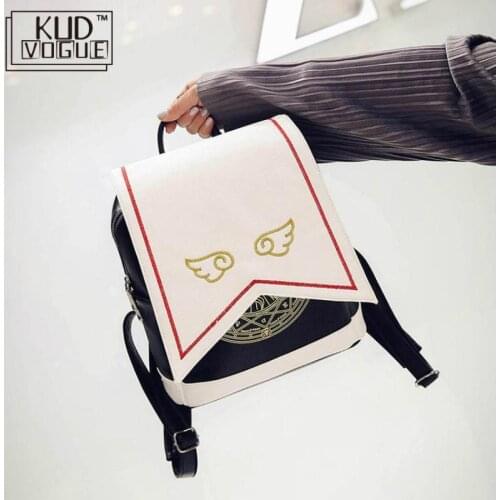 Kawaii Backpack With Angel Wings Pu Women Anime Card Captor Sakura Mini Cardcaptor Sakura Printing Cute School Bags Sac
