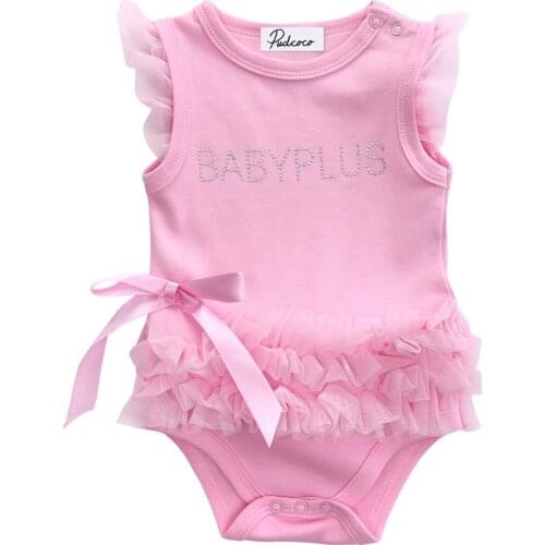2018 Brand New Newborn Infant Baby Girl Summer 0-24M Princess Romper Sleeveless Letter Print Lace Bow Pink Jumpsuits Romper