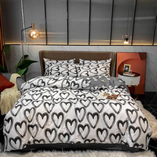 Cotton Bedding Set Queen King size Bright Love Duvet Cover Bed Sheet Set