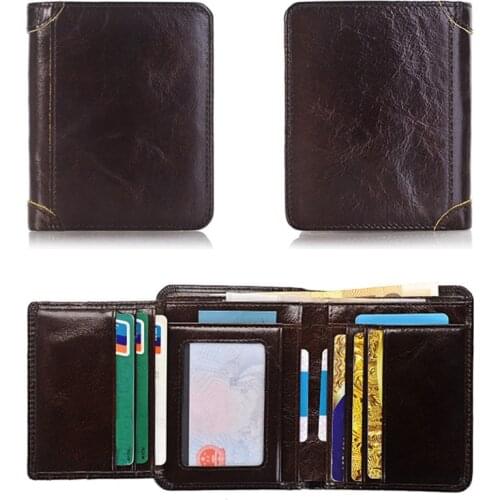 Genuine Leather Men Short Trifold Wallet Multi Slots Credit Card Holders Male Clutch Wallets Vintage Leather Purse Money Bags