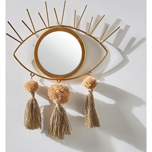 Creative Decorative Mirror Long Tassel Pendant Metal Round Mirror Wall Golden Mirrors Wall Hanging Ornaments Home Decor Mirrors