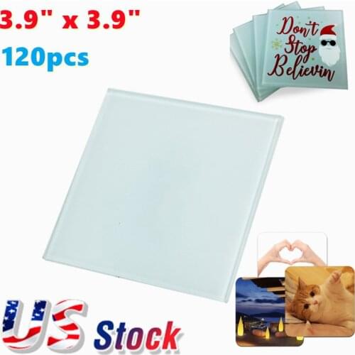 US Stock 120pcs/pack 3.9" x 3.9" Square Heat transfer Sublimation Blank Glass Coaster Photo Frame Coffee Mat DIY
