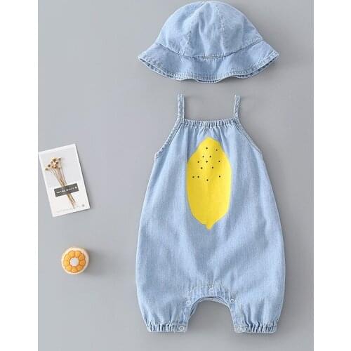 Summer Baby Boys Rompers Newborn Bebes Clothes Light Blue Thin Denim Sleeveless Toddler Romper Jumpsuit with Hat One-Pieces