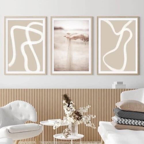 Trendy Abstract Beige Line Mushroom Sky Wall Art Canvas Paintings Poster Print Picture Living Room Home Interior Decoration Gift