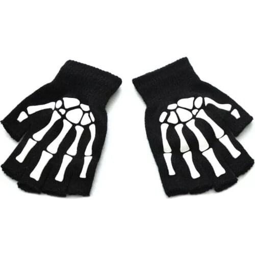 Fashion Halloween Style Gloves Horror Skull Bone Skeleton Half Driving Gloves Novelty Unisex Mittens Winter Warmer Gloves