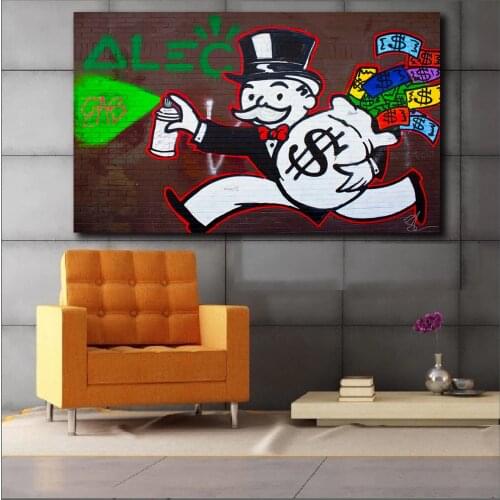 Monopolyingly Art Canvas Painting Street Artist Scrooge Mcduck Dollar Sign Statue Poster Wall Picture for Living Room No Frame