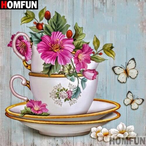 HOMFUN Diy Diamond Painting Cross Stitch Set "Flower teacup" Home Decor Square Round Diamond Embroidery 5D Needlework A07583