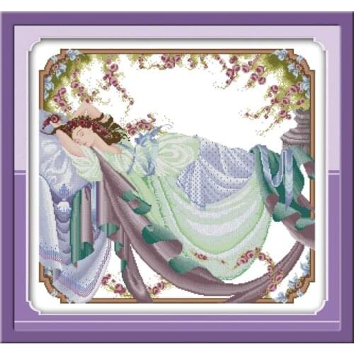 Joy Sunday Sleeping Beaut Cross Stitch Kit Patterns 14CT 11CT Printed Cross Stitch Kit Canvas Handmade Embroidery Needlework Set