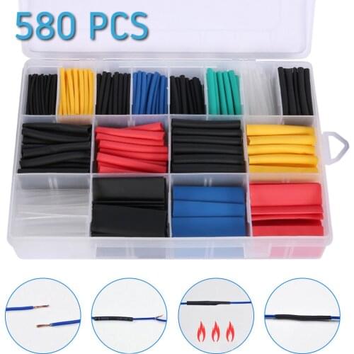 270/280/328/530/560/580pcs Set Assorted Heat Shrink Tubing 2 : 1 Polyolefin Cable Sleeve Wrap Wire Set Insulated Shrinkable Tube