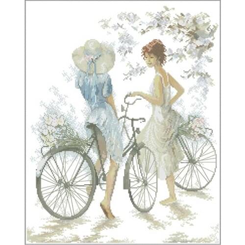 Bicycle girl patterns Counted Cross Stitch 11CT 14CT 18CT DIY Chinese Cross Stitch Kits Embroidery Needlework Sets home decor