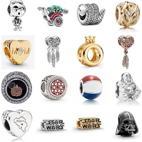 NEW 2021 100% 925 Sterling Silverw Golden Love Crown Charm Pendant Fit DIY Original Bracelet Fshion Jewelry Gift