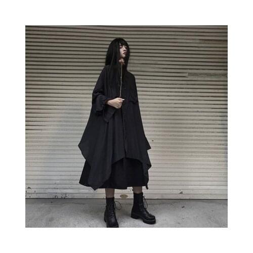 Autumn Dark Japanese womens dress minority design irregular medium-length loose shirt women
