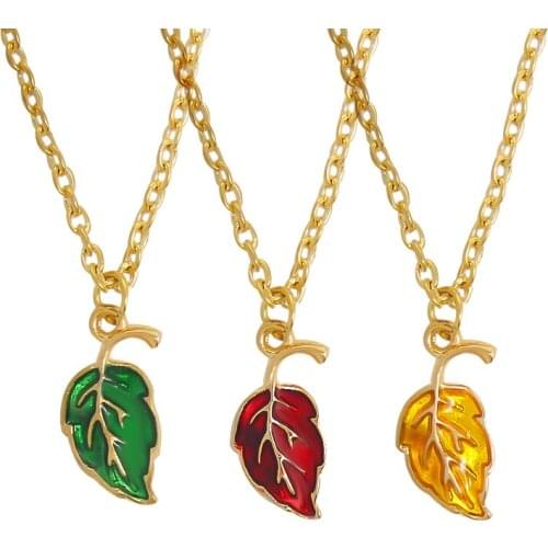 New Plant Leaf Necklace Red Yellow Green Metal Maple Leaves Pendant Necklace For Women Friend Luck Collar Jewelry Gift