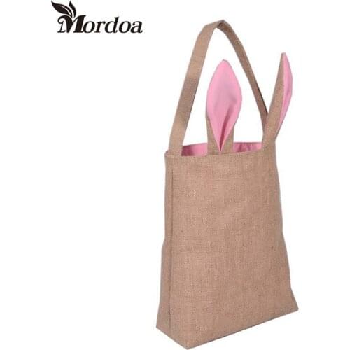 Mordoa Easter Gift Bag Burlap Material Rabbit Ear Shape Bags Kids Packing Easter Decoration Supplies Jewelry Display Received