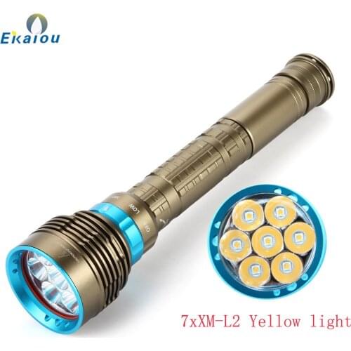 Profession Underwater Diving Flashlight 7xXM-L2 white/Yellow light LED Waterproof dive Torch Lamp for 3x26650 or 3x18650 battery