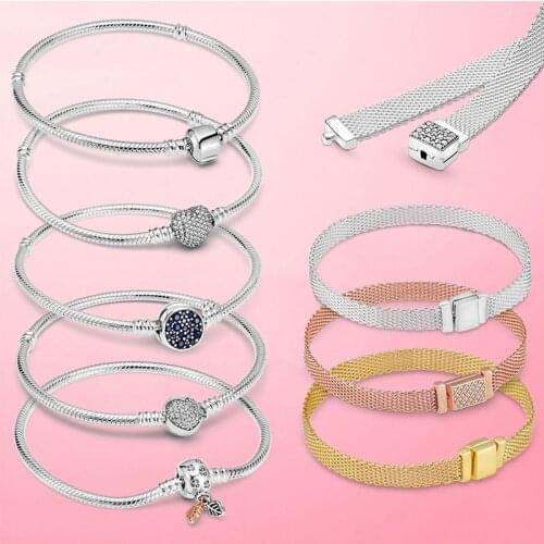 Reflexions Mesh Bracelet 925 Sterling Silver Gold Color Sparkling Clasp Reflexions Bracelet Sterling Silver Jewelry Making Gift