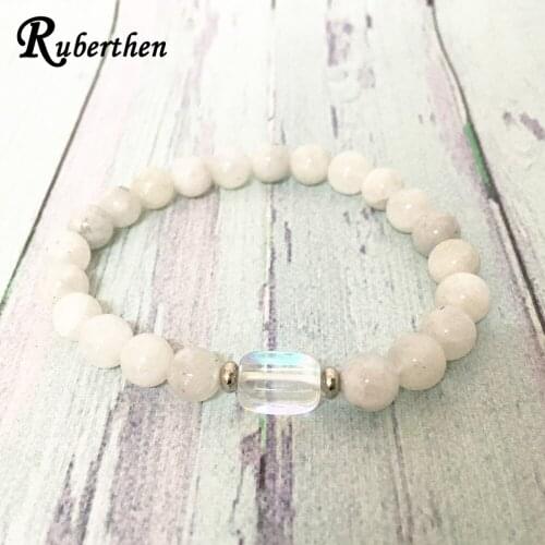 Ruberthen A Grade Moonstone Stacking Bracelet New Design Mermaid Crystal Beads Women`s Bracelet Gem Stone Energy Bracelet