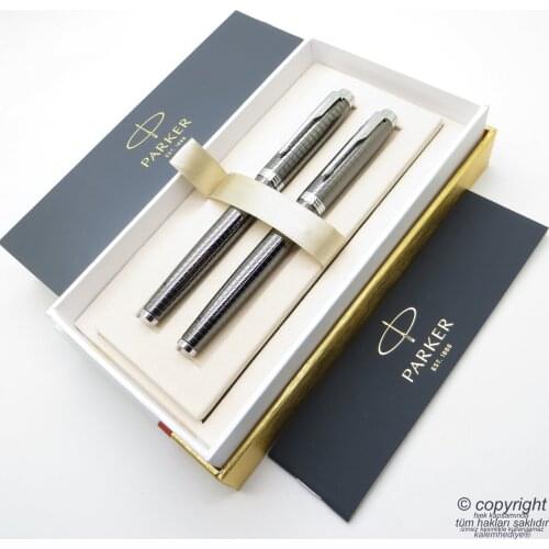 Parker IM Premium Pattern Gray Fountain Pen + Roller Pen Set | İsme Special Pen