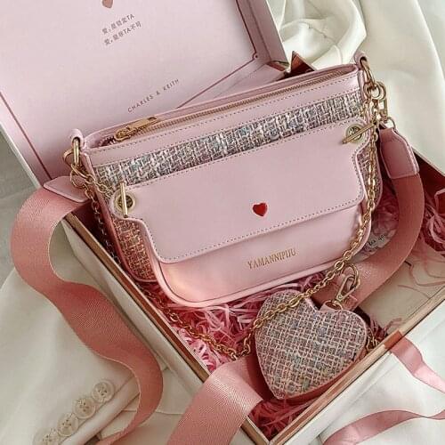 Luxury Heart Bag 2 Pcs/set Women Shoulder Bags Casual Solid Color Women Bag 2020 Chain Wide Strap Crossbody Messenger Bags Purse