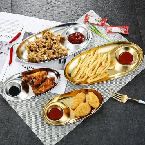 Stainless Steel Snack Plate Condiment Divided Tray Sauce Dish Salad Tomato Dessert Plates Serving Platter For Party Kitchen Bbq