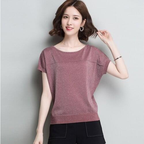 Thin Ice silk Knitted T Shirt Women Clothes 2020 Summer Woman Bat sleeve Tees Tops Loose Casual T-Shirt Female Tshirt Femme
