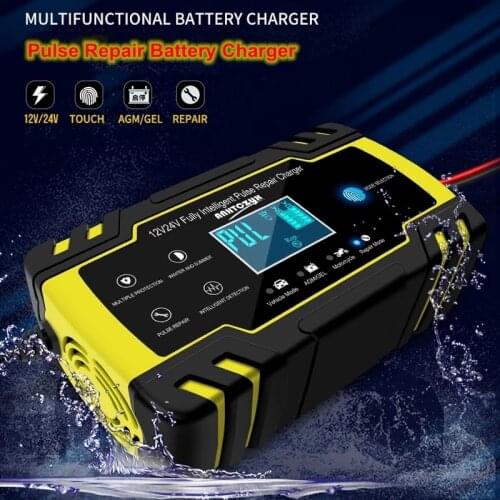 12V/8A 24V/4A Smart Auto Pulse Repair Charger LCD Display For AGM Gel Car Motorcycle Truck Lead Acid Battery 100AH 120AH 150AH