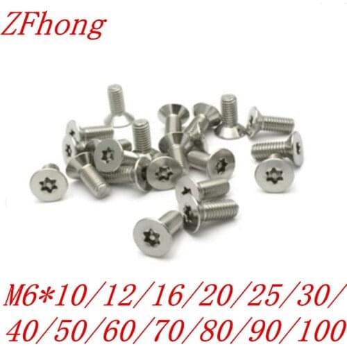 100pcs M6 6mm Security Screw Flat Head Socket Cap Torx Screws Tamper Resistant Stainless Steel