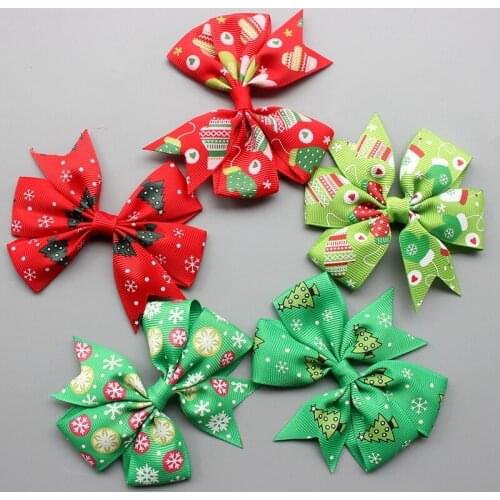 Girls Hair Accessories Christmas Print Snowman Hairclips Kids Party Hair Bow Hairbows Ribbon without Hair Clips 84