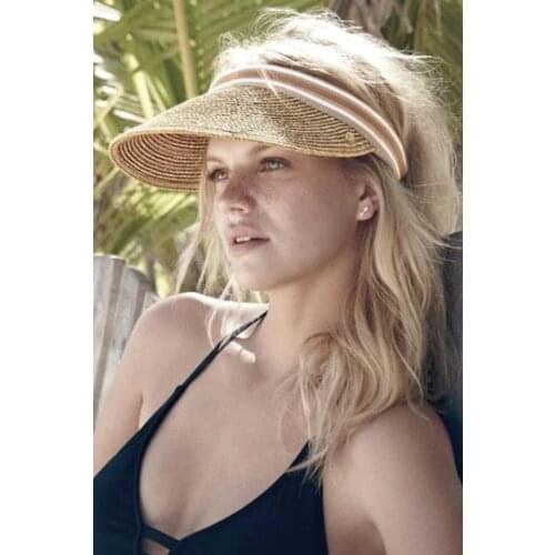 Womens Camel Adjustable Brim Straw Visor Hat Beach Hat