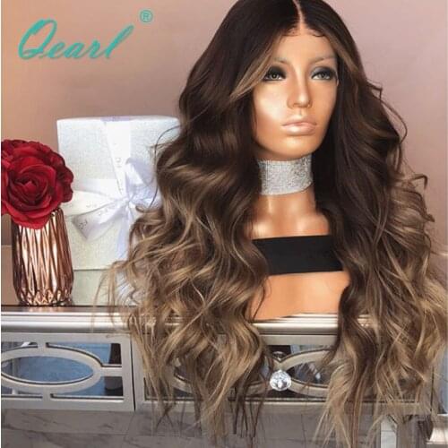 Human Hair Full Lace Wigs Baby Hairs Brazilian Wavy Remy Hair for Women Ombre Brown Blonde Pre Plucked 150% 180% Density Qearl