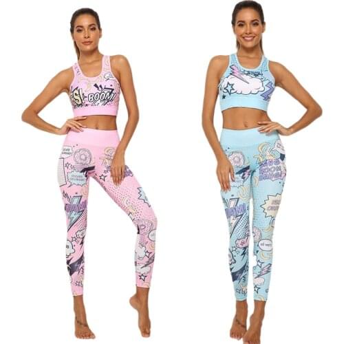 Women Print Cartoon banana Boom Running Yoga Suits Sportswear High Waist Fitness Pants harajuku sports Set Gym workout clothes