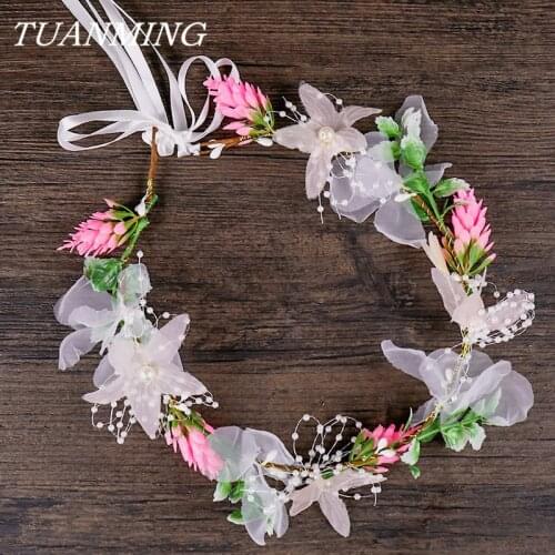 Handmade Party Festival Floral Hair Accessories Artificial Flower Women Girl Wedding Wreath Crown Garland Summer Wedding Flowers