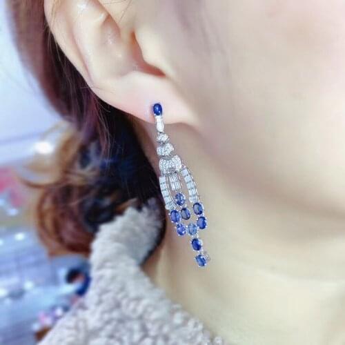WEAINY Natural Sapphire Earrings S925 Sterling Silver White Gold Earrings Palace Style Natural Blue Gemstone Jewelry