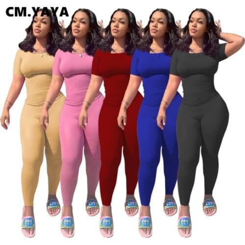 CM.YAYA Summer Womens Set T-shirt Top Jogger Pants Suit Active Wear Tracksuit Two Piece Set Fitness HIgh Street Outfit