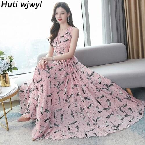 Summer Vintage Sexy Sleeveless Casual Sundress Plus Size Women Bodycon Party Vestido 2021 Chiffon Beach Vacation Boho Maxi Dress