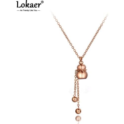 Lokaer Stainless Steel Chinese National Style Blessing Gourd Charm Pendant Necklaces For Women Ethnic Choker Necklace N19211