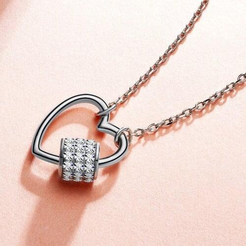 Trendy Women Heart Necklace Silver 925 Shining Crystal Pendant Necklace Fashion Jewerlry for Girls Lover Valentine' Gifts