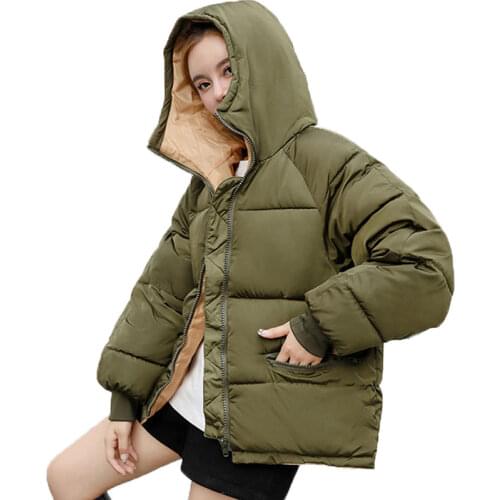 Winter New Korean Cotton Jacket Women Short Loose Padded Warm Hooded Down Cotton Parka Coat Female Thick Velvet Profile Jackets