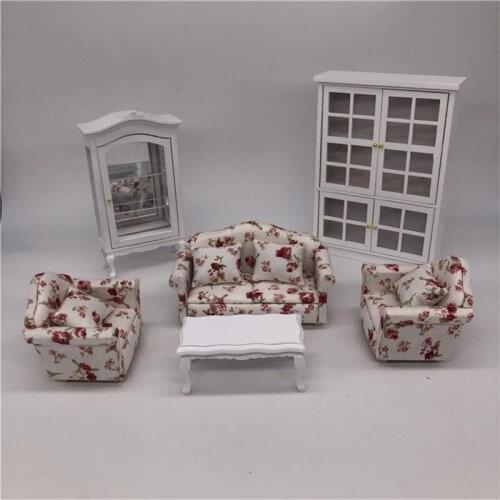 1:12 dollhouse furniture toy for dolls mini double soft sofa tea table white cabinet pretend play toys for kids girls gifts