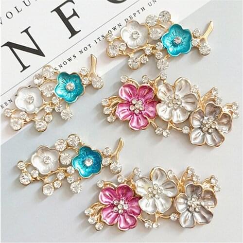 10 PCS 27*59mm Metal Rhinestone Flower Decorations Hair Accessories Brooch Accessories Jewelry Making Diy