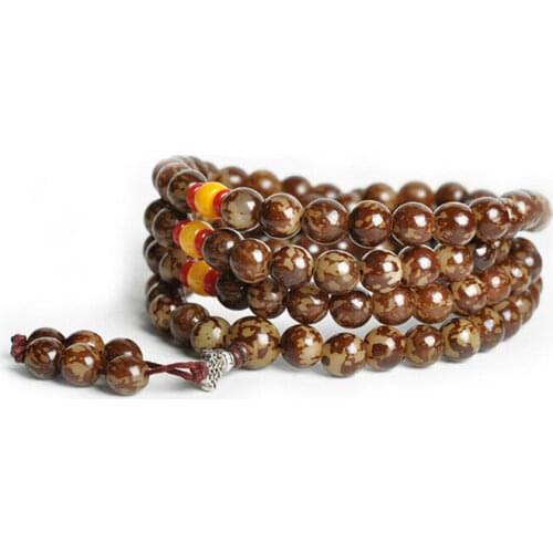 11mm Tibetan Buddhism 108 Flower Bodhi Root Prayer Beads Mala Necklace