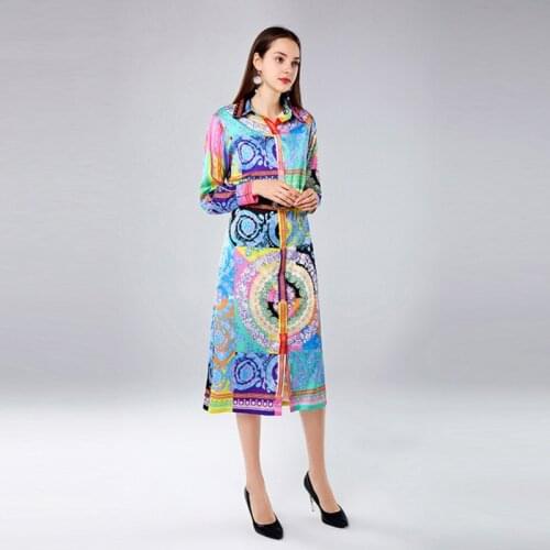 2019 New Fashion Women Dress Retro Style Print Doll Collar Waist Bandwidth Loose High Waist Bathrobe Ladies Dress Spring Summer