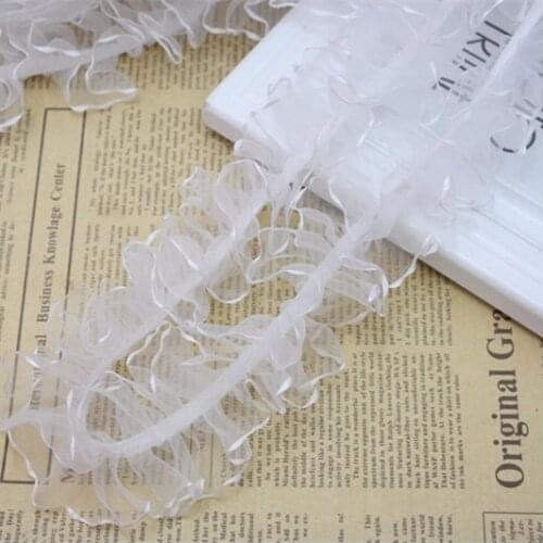 32Yards 5cm Chiffon Pleated White Trims Ruffle Lace Ribon Sewing Hem 5cm Fabric Free Shipping