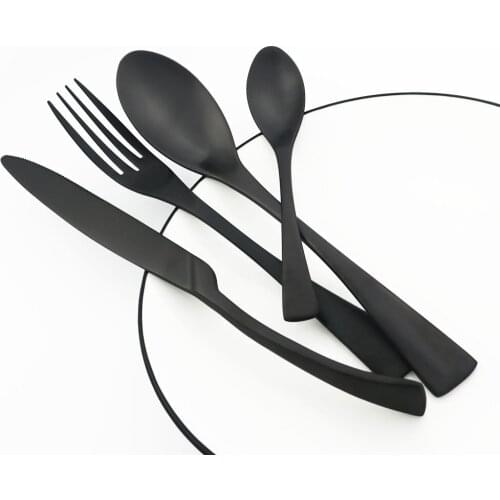4pcs Black 18/10 Dinnerware Smooth Stainless Steel Set Knife Fork Spoons Coffee Teaspoons Travel Cutlery Tableware Kitchen Party