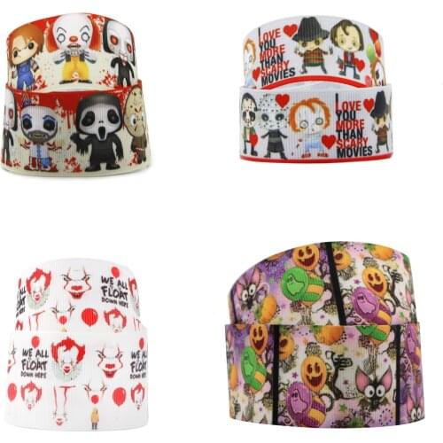 5 Yards Multi Size Halloween Cartoon Printed Grosgrain Ribbons Party Decorative Gift Wrapping DIY Hair Accessories,5Yc20571