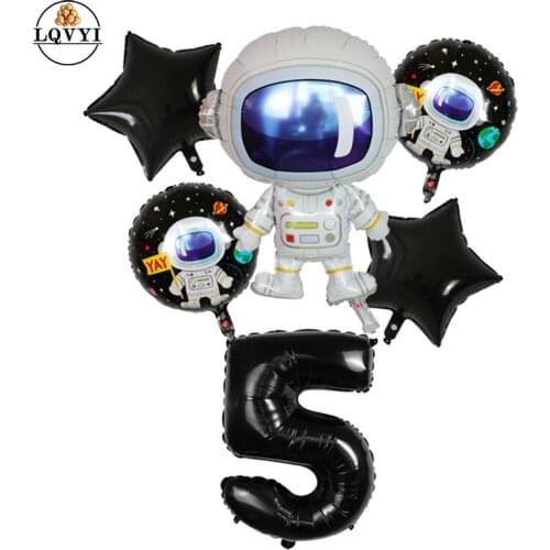 6pcs Outer Space Party Astronaut balloon Rocket Foil Balloons Galaxy Theme Party Boy Kids Birthday Party Decor Helium Globos