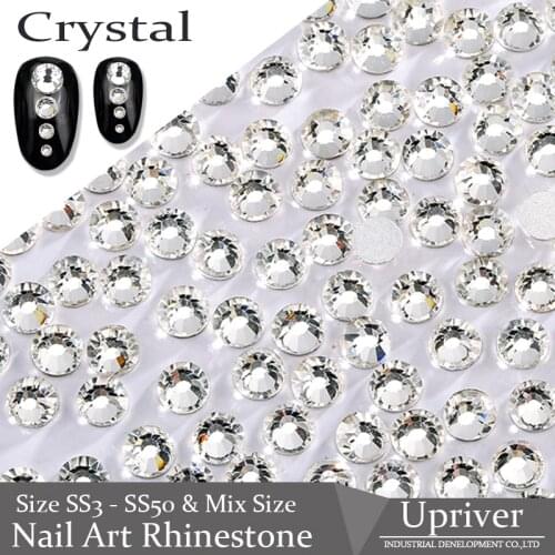 Upriver White Crystal Good Quality Non Hotfix Rhinestones Flatback Nail Art Rhinestones for Nail Clothing Accessories Bags Shoes